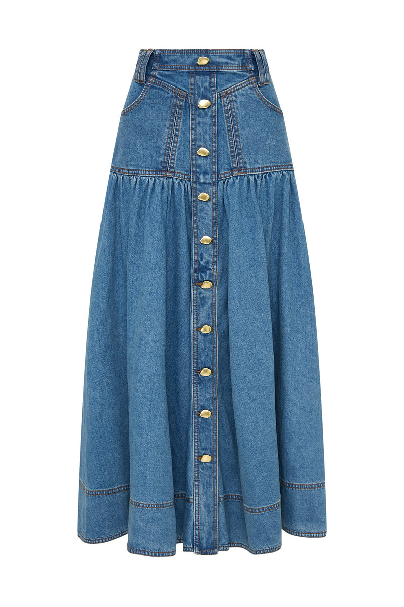 Denim midi 2024 skirts for sale