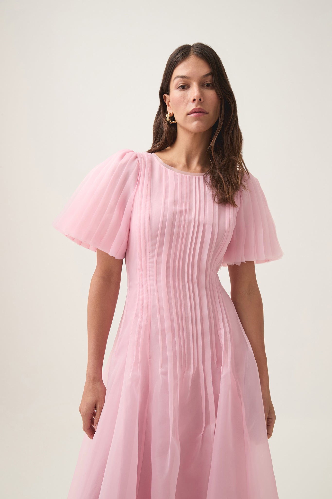 Pink pleated dress hotsell