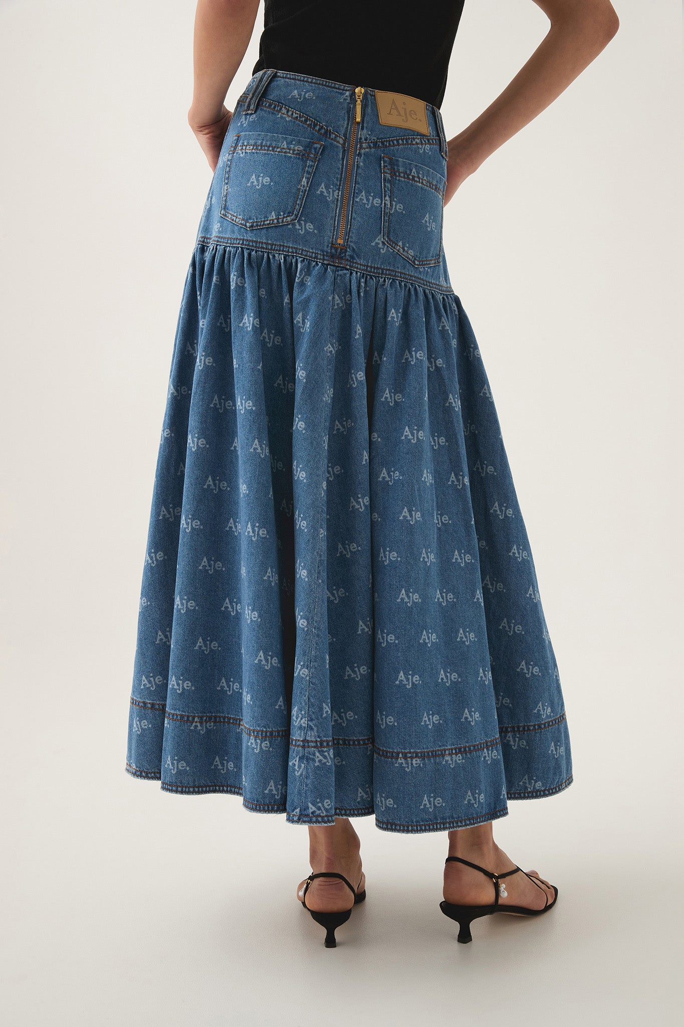 Ratio Logo Denim Midi Skirt