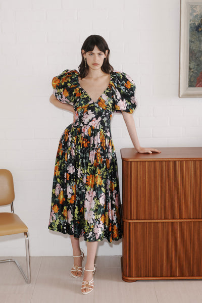 Gabrielle Plunge Midi Dress Midnight Floral Aje Aje ROW