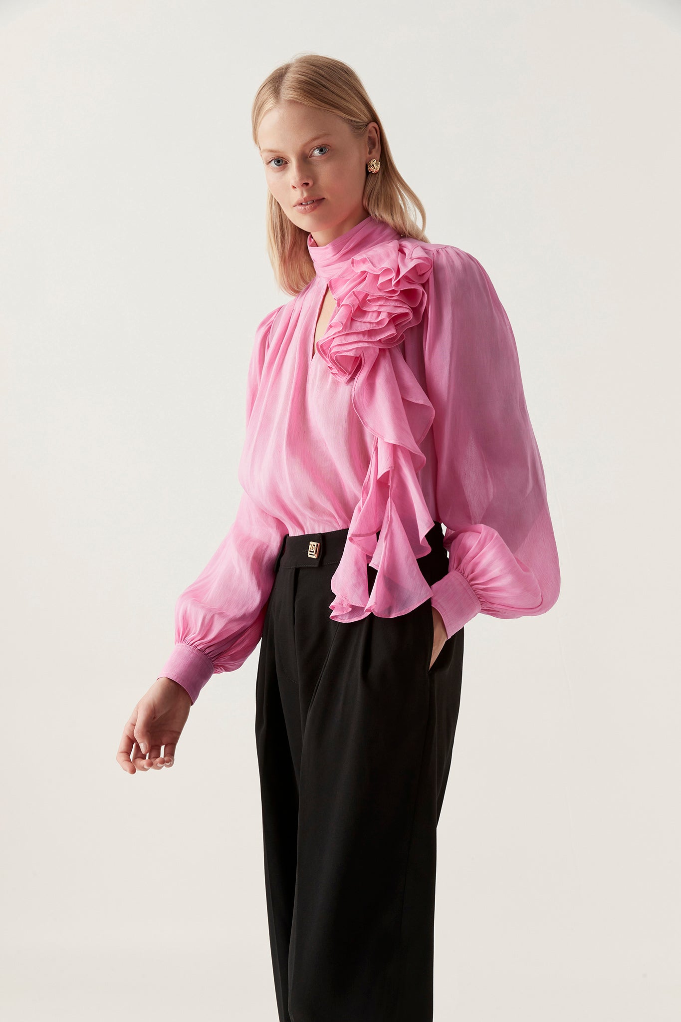 Aura Frilled Tie Blouse | Cerise Pink | Aje – Aje ROW