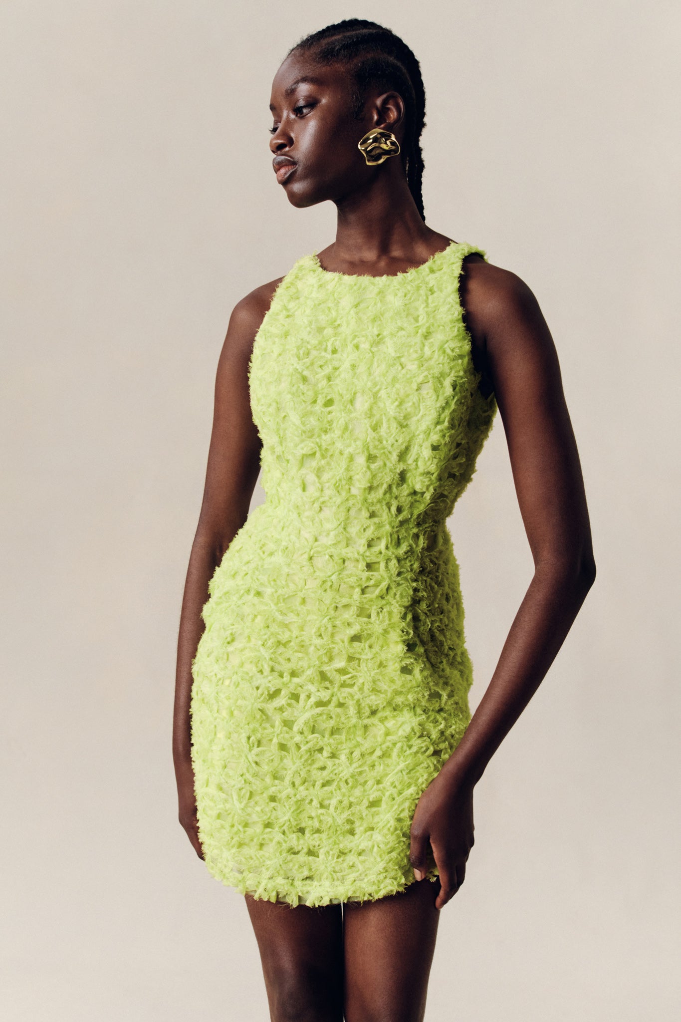 Quintette Textured Mini Dress Light Lime Green Aje Aje ROW