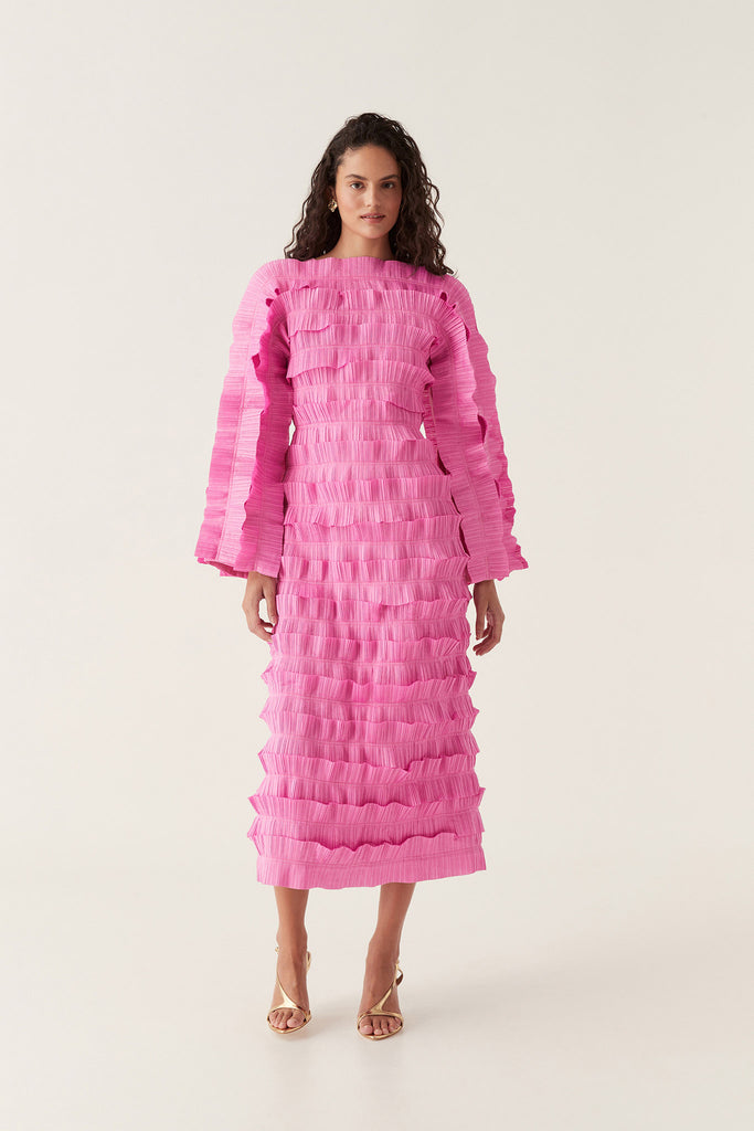 Palladium Ruffled Midi Dress Muted Fuchsia Aje Aje ROW