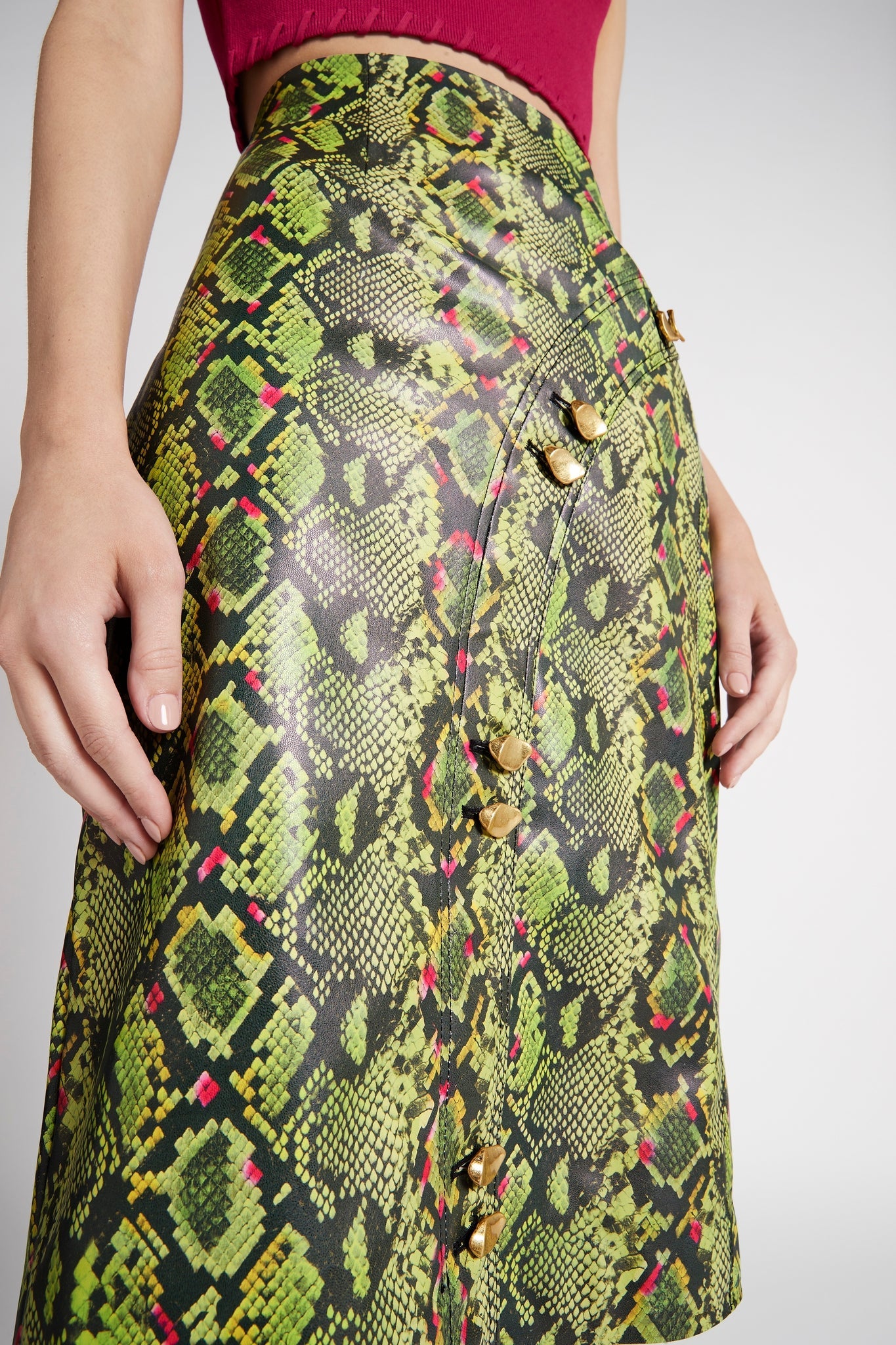 Serpentine Vegan Leather Midi Skirt Snake Effect Aje Aje ROW