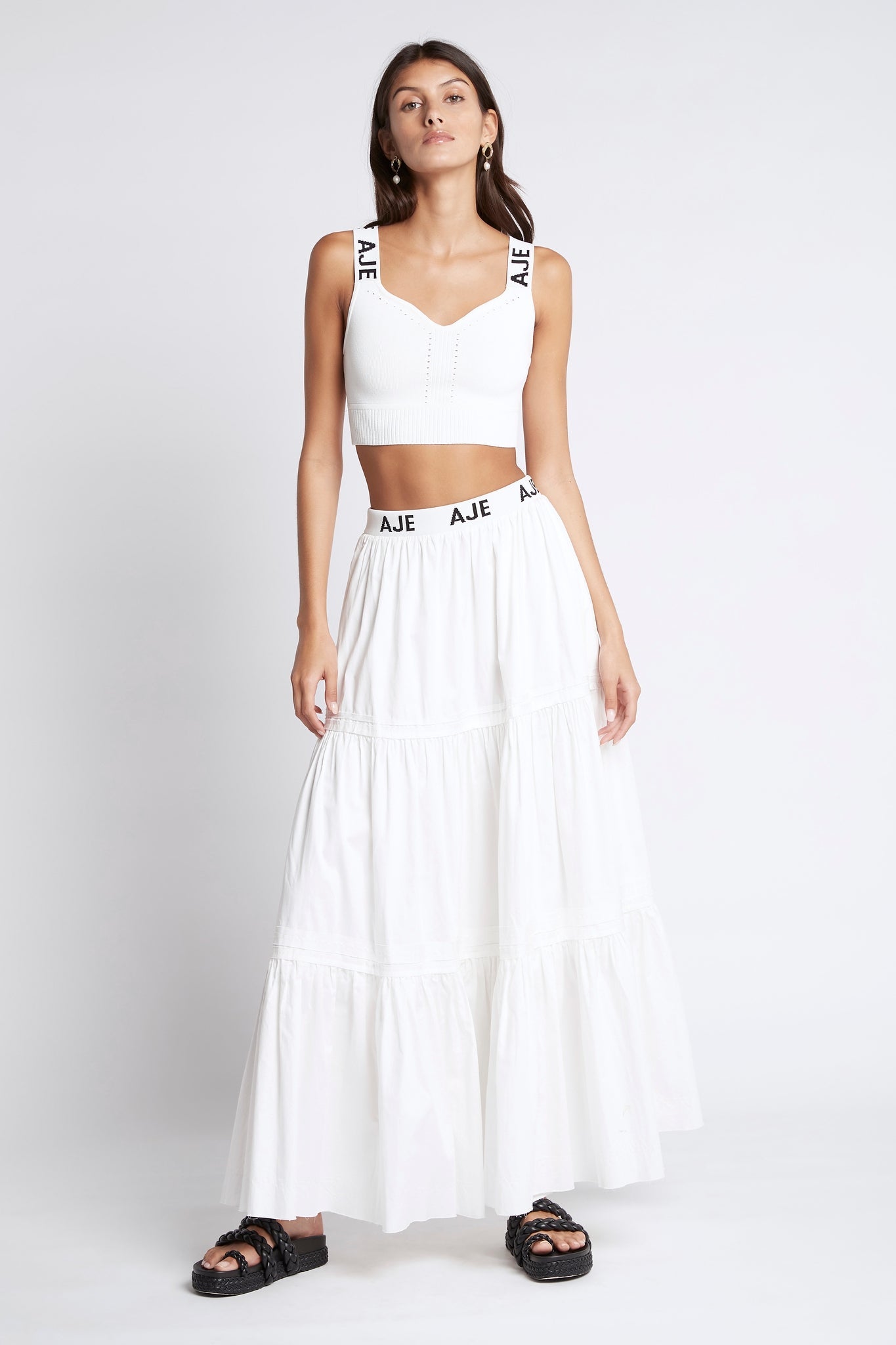 White midi outlet skirt bardot