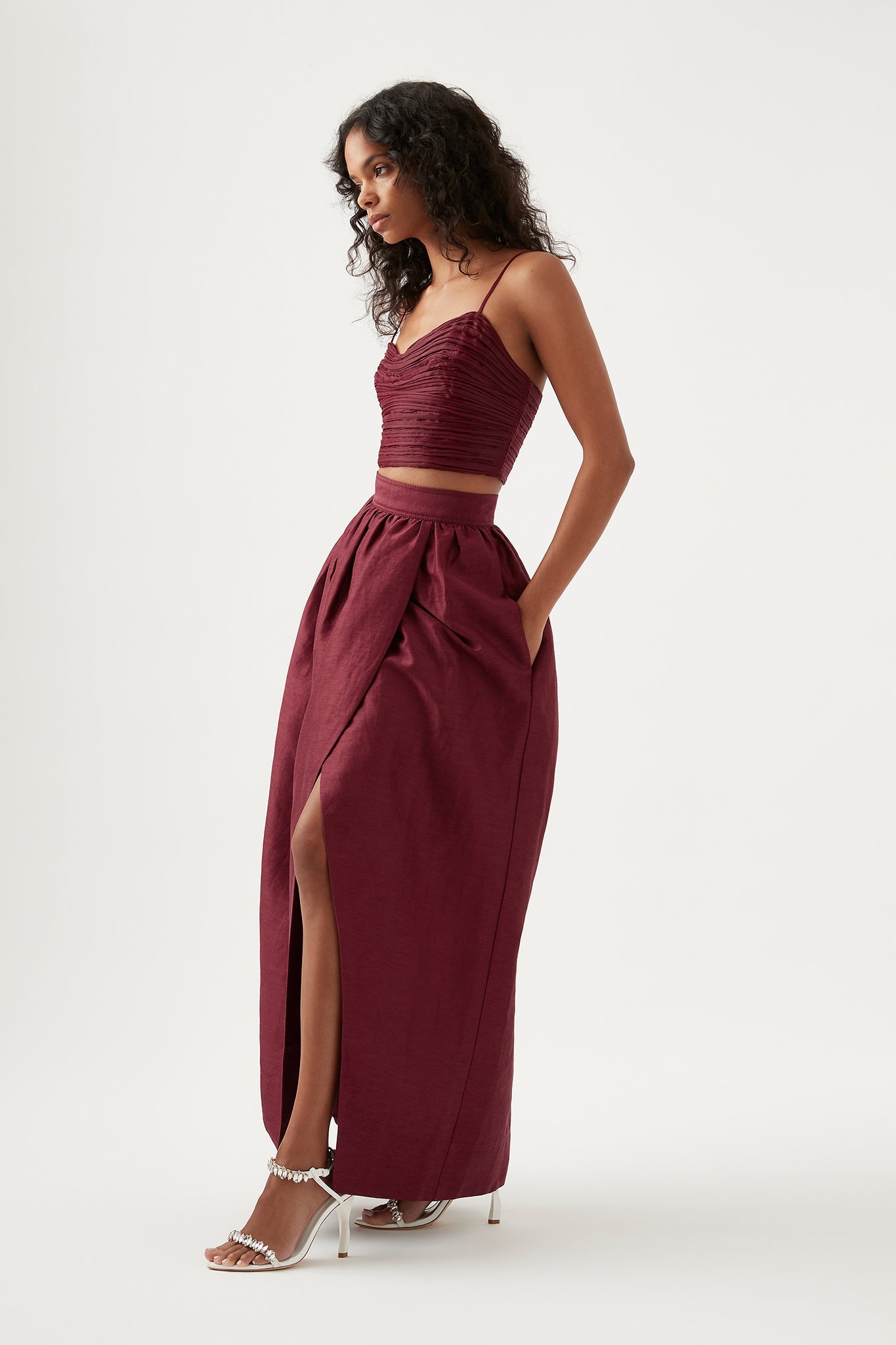 Maroon maxi skirt 2024 and lace top